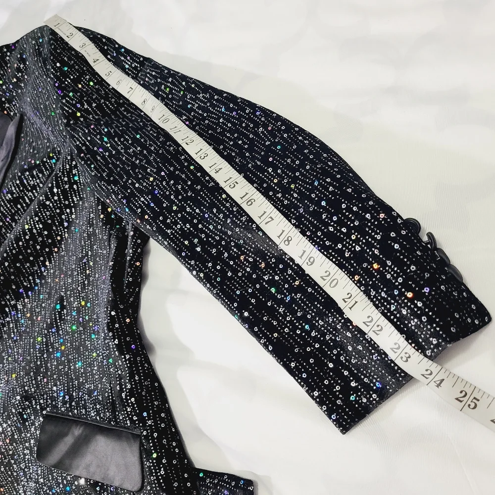 BARABAS Exclusive Velvet Shiny Applique Slim Fit Blazer Jacket‎ Size 52R 5XL